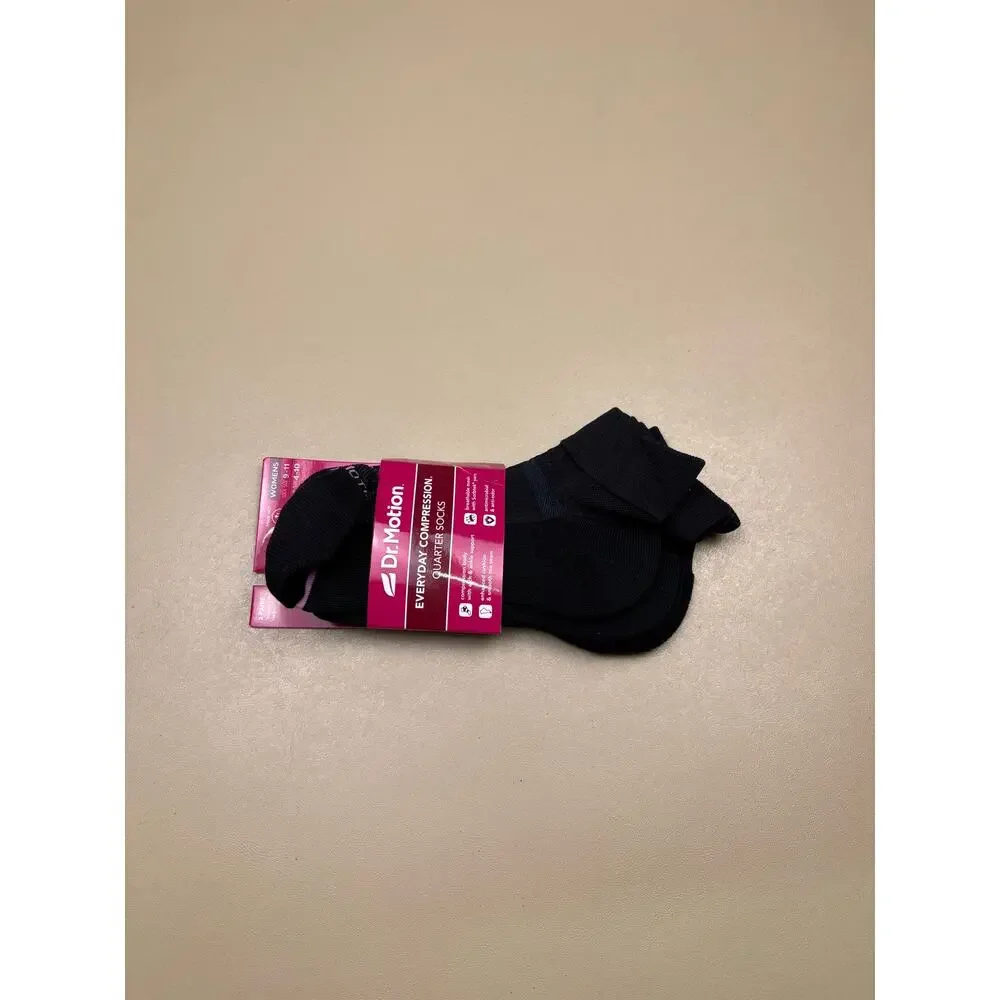 Dr. Motion Women’s Everyday Compression Quarter Socks 2 Pair Black Gray 9-11 NIP